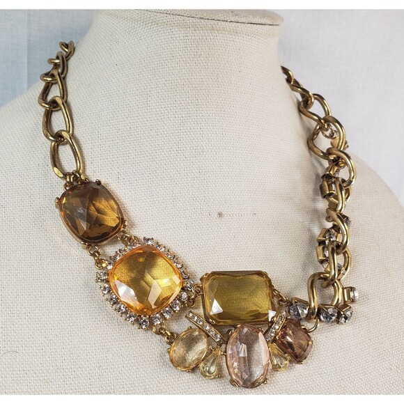 Vintage Talbot Gold Tone Cut Crystal & Resin Statement Necklace - Picture 1 of 12